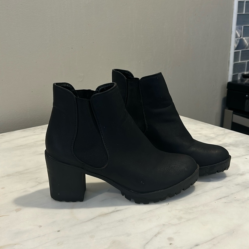 Black chunky heel ankle boots